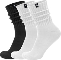Scrunch Slouch Crew Socks Retro Ribbed Cotton Cushioned 3 Pack Boot Sneaker Gym Cozy Calf Socks For Men & Women