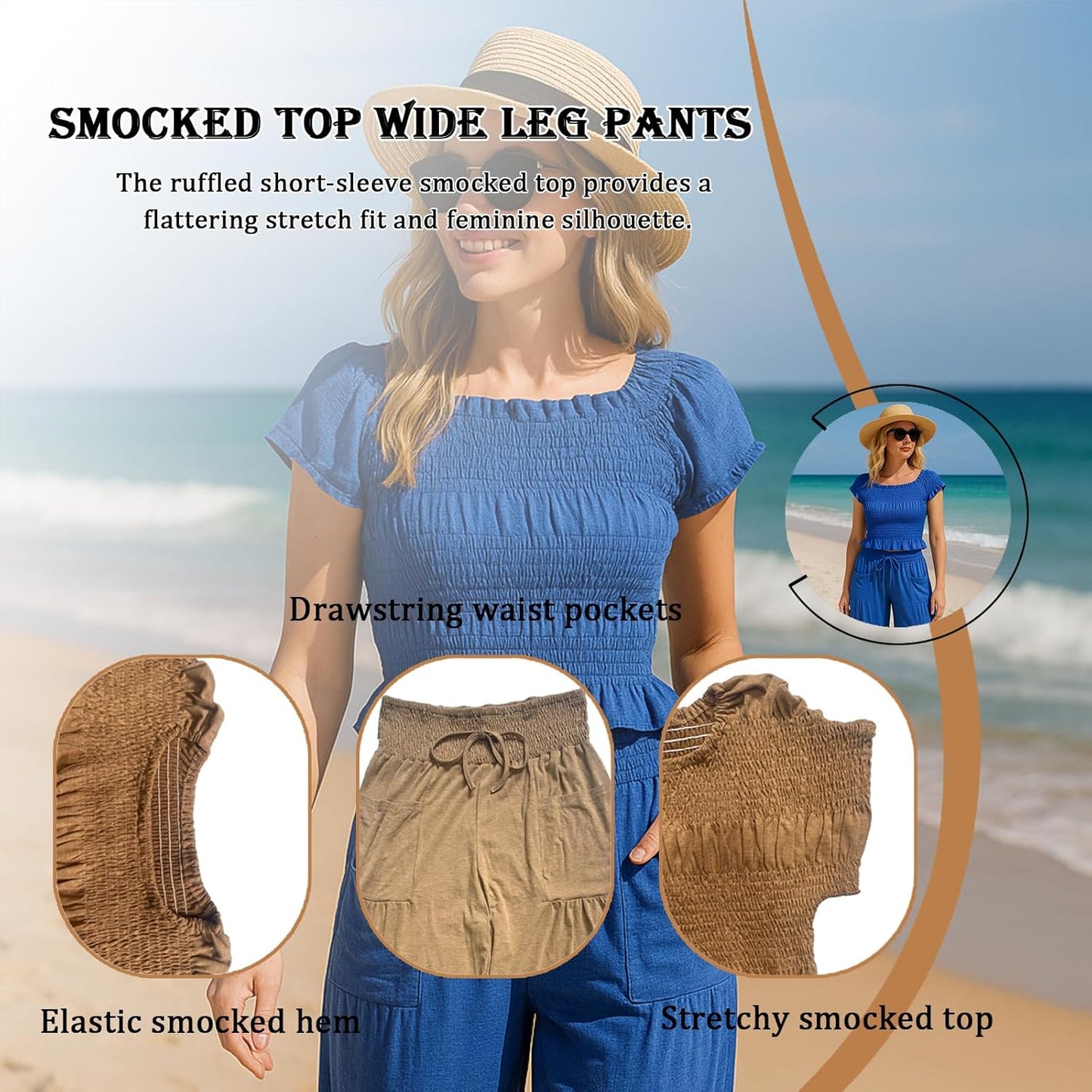 Summer Pants Set Women 2 Piece Lounge Matching Set Casual Outfit with Pockets for Travel Shopping Boho Chic Outfit