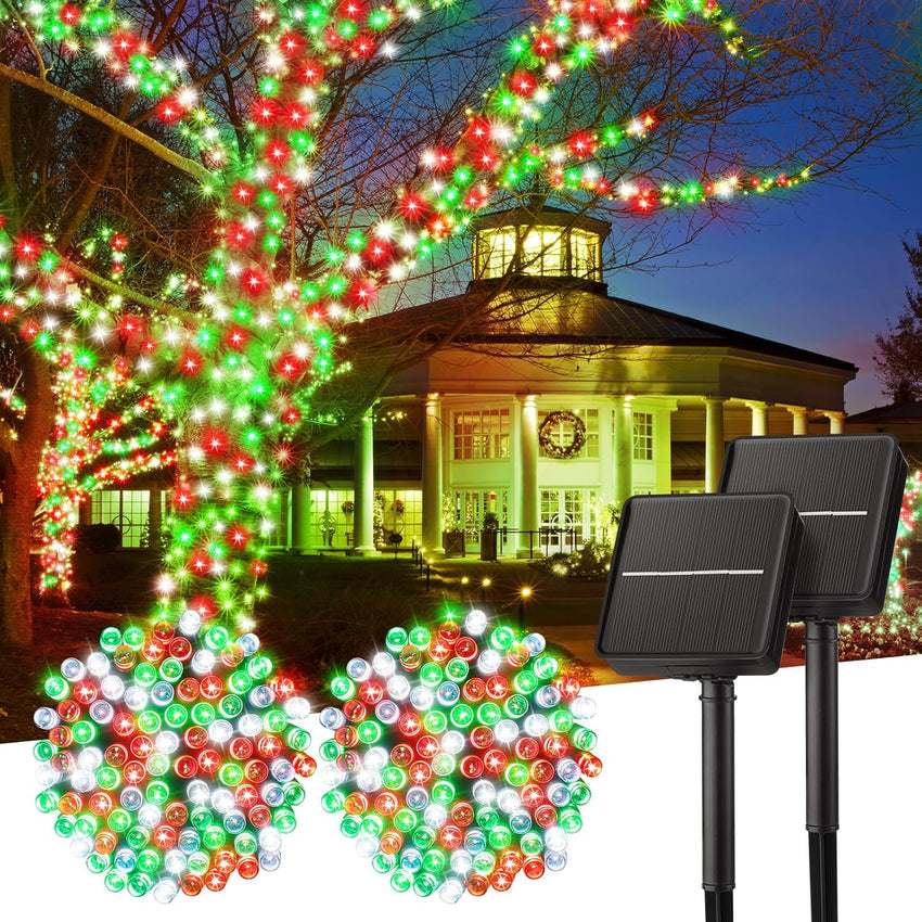 Minetom Solar String Lights Outdoor Waterproof- 40 FT 100 LED Solar Powered String Lights with 8 Lighting Modes, IP65 Waterproof Solar Christmas Lights for Outdoor Outside Tree Party Decor, Warm White