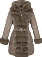 RISISSIDA Women Winter Fur Lined Coat,Puffer Jacket with Long Fur Trim Hooded,Warm Leather Bubble Overcoat Cold-resistant