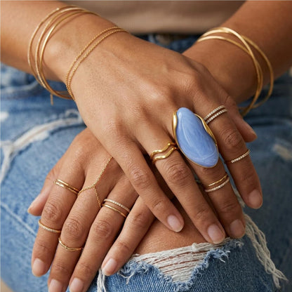 Mchic Colorful Chunky Statement Ring for Women: Boho Large Oval Acrylic Finger Ring Stainless Steel Adjustable Beach Summer Y2K Handmade Jewelry Gift for Women