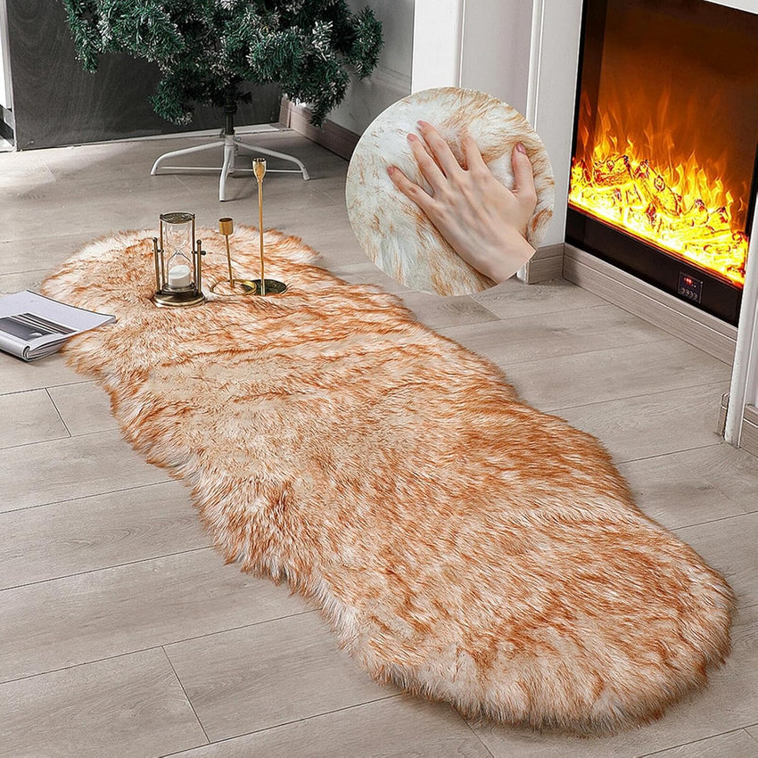 Faux Fur Rug Sheepskin Shag Fluffy Fuzzy White 2x6 ft Runner Rugs for Bedroom Bedside Bed Floor Living Room Plush High-Density Cushion Carpet Super Sofa Cover