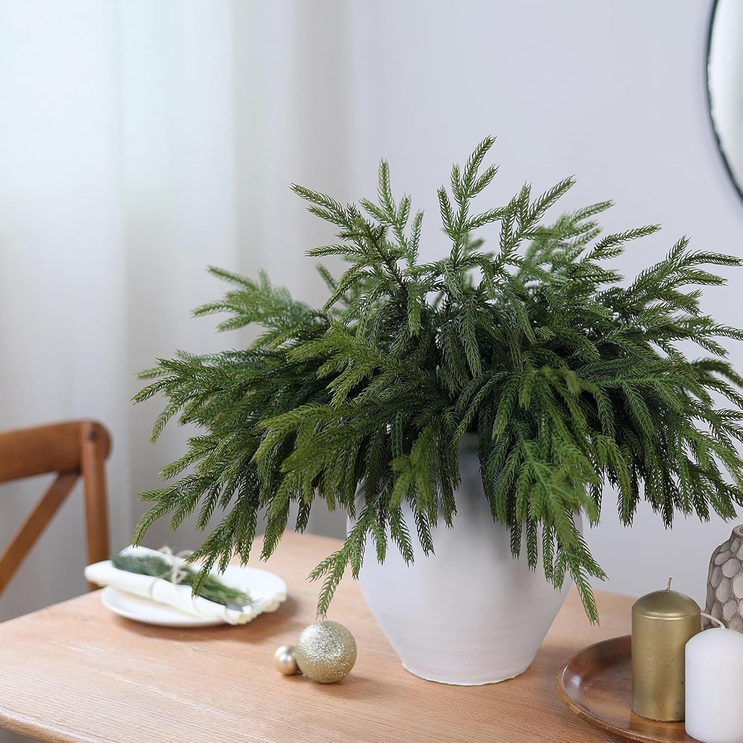 YXZZWL 16 Pcs Christmas Norfolk Pine Branches, 18 Inch Real Touch Artificial Norfolk Pine Branch Faux Cedar Pine Stem Fake Greenery Picks for Vase DIY Garland Wreath Home Decoration