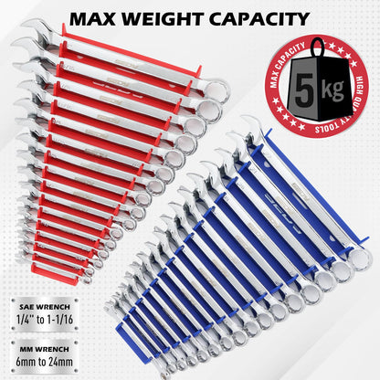 2-Pack Magnetic Wrench Organizer, 32-Slot Premium Wrench Rack Holder Tool Trays for Toolboxes Drawer Storage, SAE (1/4" - 1-1/16") & Metric (6mm - 24mm)