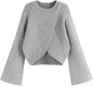 CIDER Cropped Sweaters for Women Trendy Wrap Sweater Bell Sleeve Ribbed Knit Pullover Sweater Fall Outfits