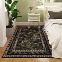 Rugcomf 4x6 Rug for Bedroom Impressionist-Style Vintage Washable Rugs Non Slip Low Pile Small Carpet for Bedside Kids Room Office Dining Room, Green