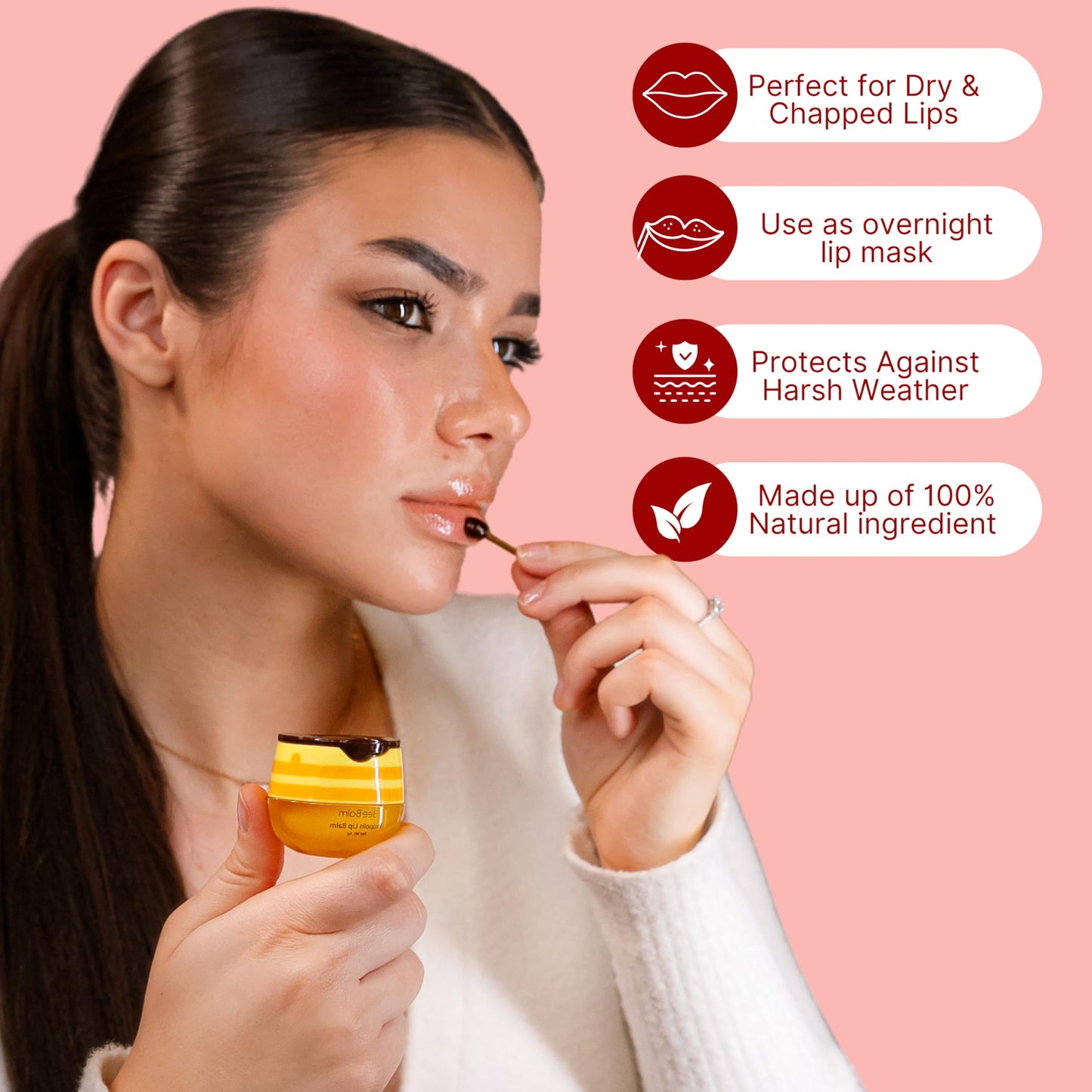 Original My Bee Balm Lip Balm - 4 Pack Hydrating Balm Honey Pot for Dry, Chapped & Cracked Lips with Propolis, Honey & Vitamin E - Soften, Smooth & Reduce Lip Lines