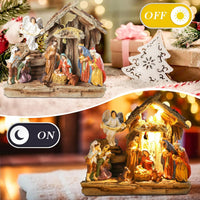 Yinns 9.8 Inch Christmas Nativity Sets, Light Up Nativity Scene Indoor, Manger Nativity Scene Figures Set Holy Family Christmas Tabletop Decotation