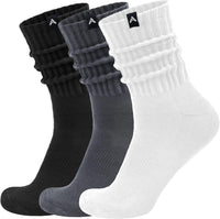 Scrunch Slouch Crew Socks Retro Ribbed Cotton Cushioned 3 Pack Boot Sneaker Gym Cozy Calf Socks For Men & Women