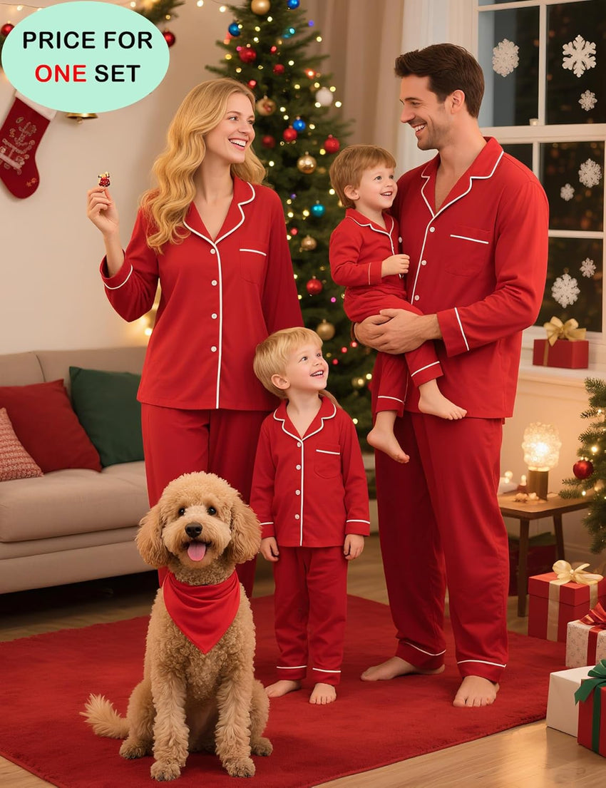 SWOMOG Family Christmas Pajamas Set Women & Men & Kids Long Sleeve Pj Set Party Sleepwear Button-Down Loungewear Set