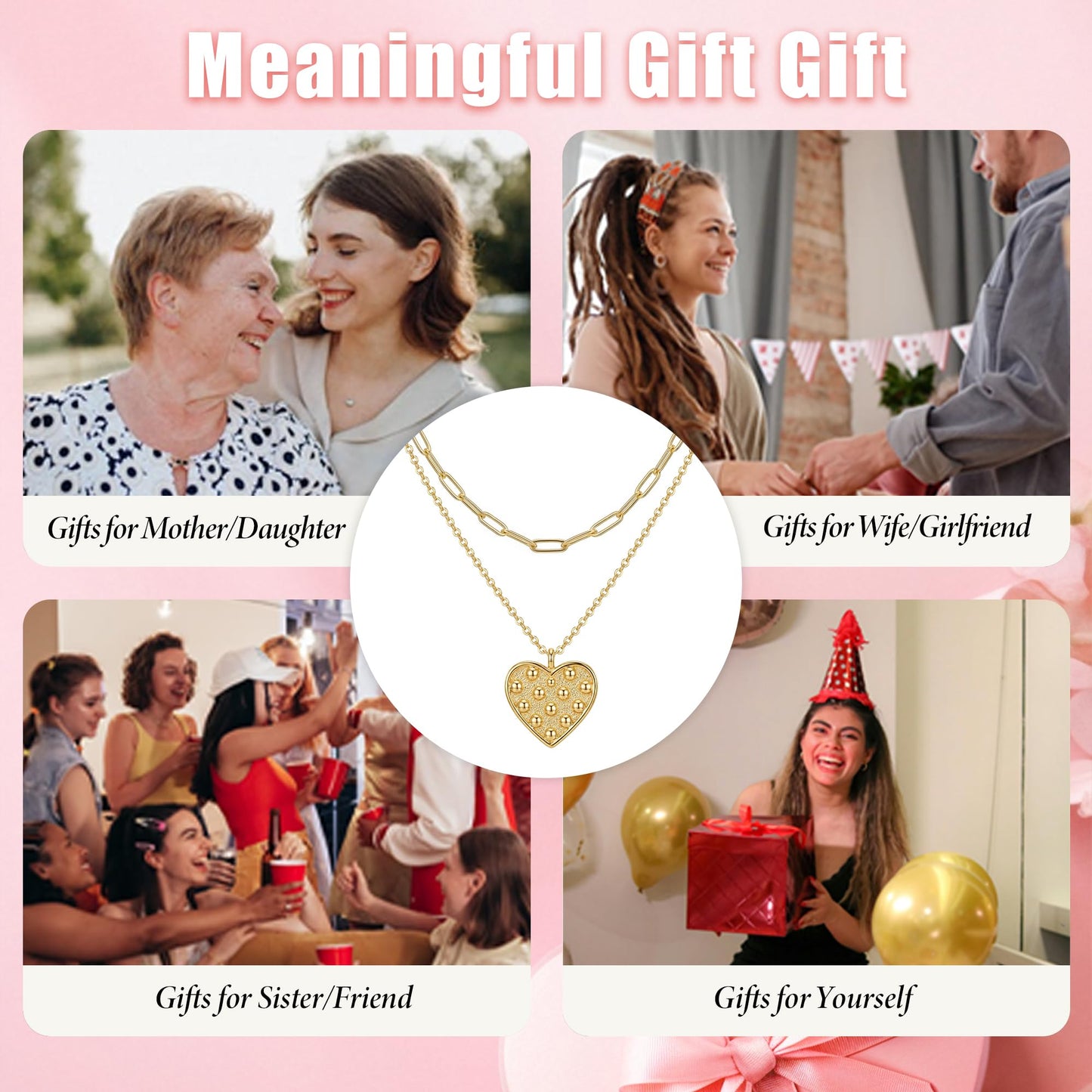 MEVECCO Layered Heart Necklace Pendant Handmade 18k Gold Plated Dainty Gold Choker Arrow Bar Layering Long Necklace for Women