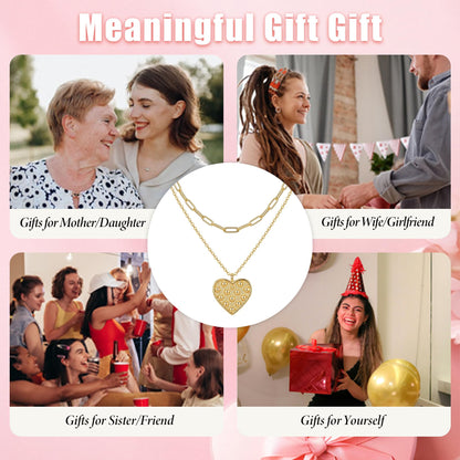 MEVECCO Layered Heart Necklace Pendant Handmade 18k Gold Plated Dainty Gold Choker Arrow Bar Layering Long Necklace for Women