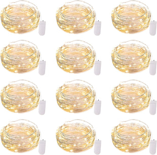 Brightown 12 Pack LED Fairy Lights Battery Operated String Lights - 7ft 20LED Waterproof Silver Wire Firefly Starry Moon Lights for DIY Crafts Wedding Table Centerpieces Party Bedroom Christmas