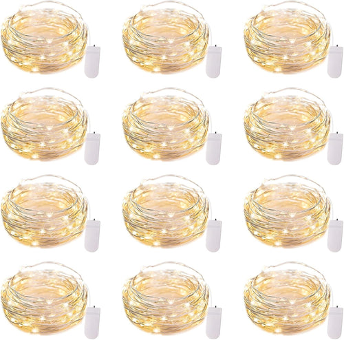 Brightown 12 Pack LED Fairy Lights Battery Operated String Lights - 7ft 20LED Waterproof Silver Wire Firefly Starry Moon Lights for DIY Crafts Wedding Table Centerpieces Party Bedroom Christmas