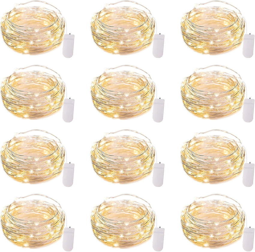 Brightown 12 Pack LED Fairy Lights Battery Operated String Lights - 7ft 20LED Waterproof Silver Wire Firefly Starry Moon Lights for DIY Crafts Wedding Table Centerpieces Party Bedroom Christmas