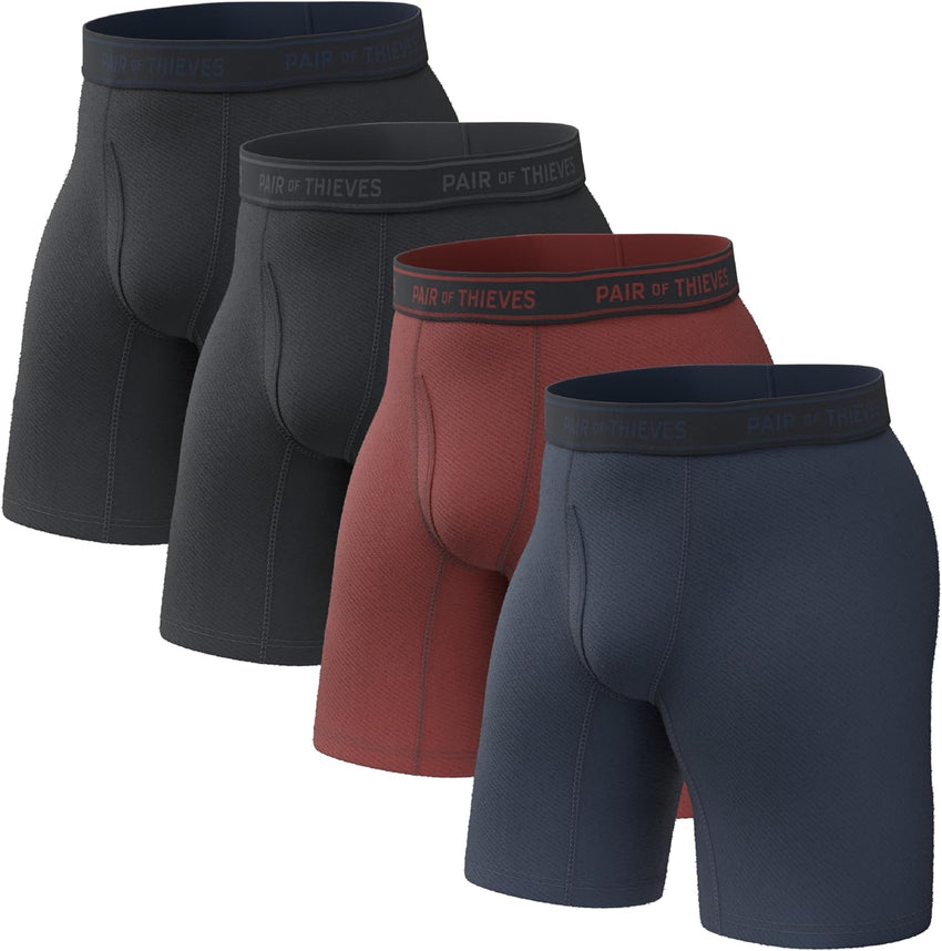Pair of Thieves Men’s Long Boxer Briefs – Soft, Breathable, Quick Dry Underwear with 4-Way Stretch – Multi-Pack