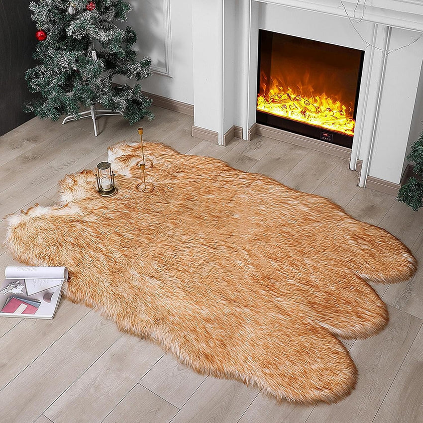 Faux Fur Rug Sheepskin Shag Fluffy Fuzzy White 2x6 ft Runner Rugs for Bedroom Bedside Bed Floor Living Room Plush High-Density Cushion Carpet Super Sofa Cover