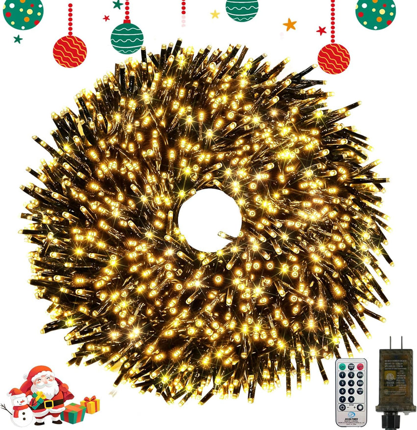 50FT 1000 LED Christmas Cluster Lights, Firecracker String Lights with Remote & 8 Modes & Timer, Waterproof Fairy Twinkle Light Plug in for Indoor Outdoor Party Garden Xmas Tree Decoration, Warm White