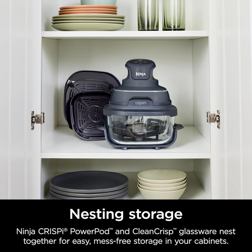 Ninja Crispi 4-in-1 Portable Glass Air Fryer Cooking System, 1500W, 4QT & 6-Cup TempWare Glass Containers with Storage Lids, Microwave, Freezer & Dishwasher Safe, Cyberspace Gray, FN101GY