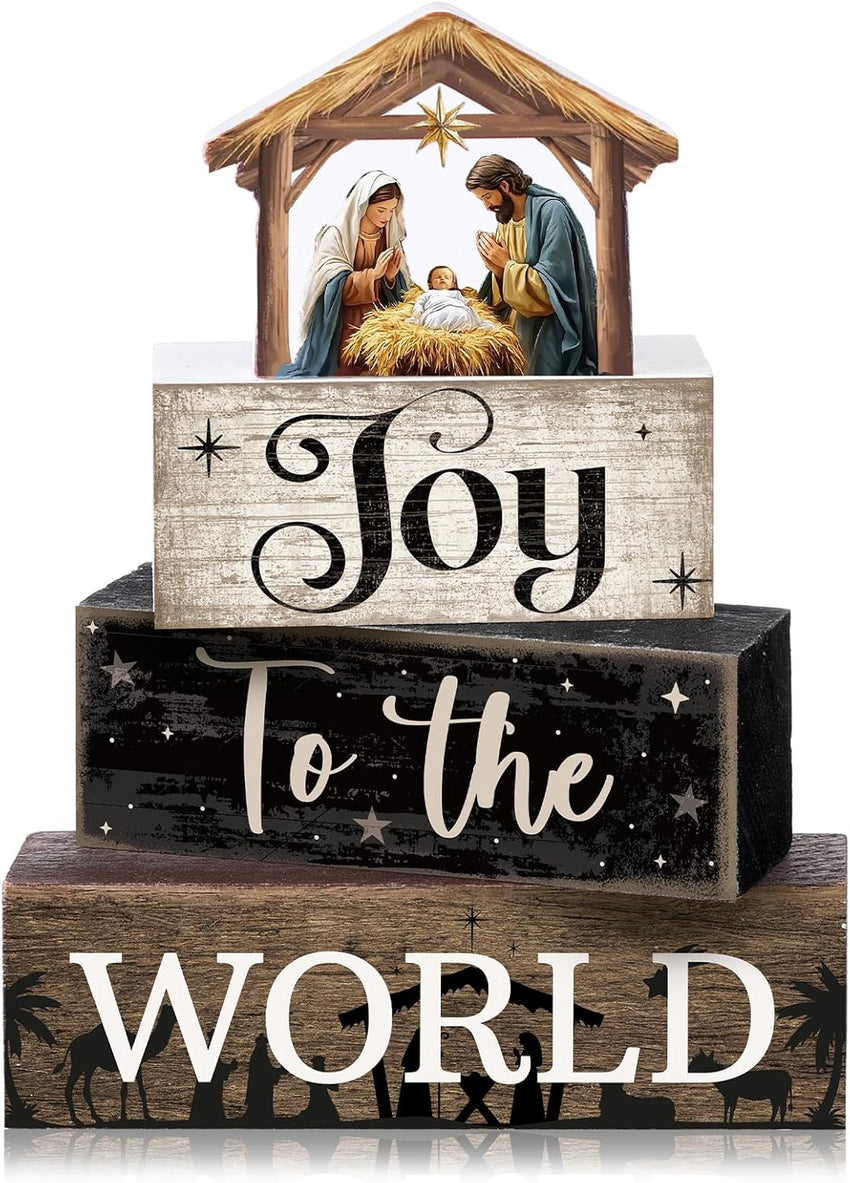 4 Pcs Christmas Table Decor Wooden Hot Cocoa Decoration Christmas Centerpiece Winter Tiered Tray Decor Decorative Red Hot Cocoa Block Signs Gift Farmhouse Xmas Decoration for Home Kitchen