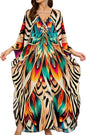 Women Kaftan Dresses Plus Size V-Neck Batwing Sleeves Beach Cover Up 2025 Summer Floral Print Caftan Dress