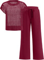 ANRABESS Women Two Piece Outfits Crochet Sheer Knit Sweater Top Wide Leg Pants Lounge Matching Sets Sweatsuit Travel Clothes