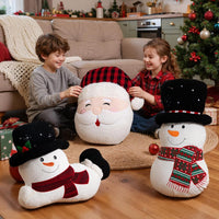 Lanpn Christmas Santa Snowman Throw Pillows Set of 2, Christmas Decoration Winter White Throw Pillows Soft Fleece Cute Throw Cushion for Sofa Bedroom Xmas Decor (19.5x17 inch & 18x14 inch)