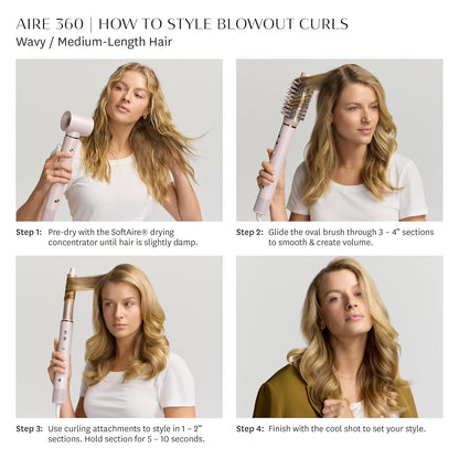 T3 Aire 360 Multi-Styler & Blowout System with Luxe Carrying Case, Rapid Drying Hair Dryer, Ceramic Curling Attachments, Oval Brush & Drying Concentrator | Blowouts & Long-Lasting Curls