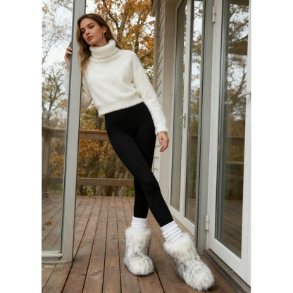 Wnshonzy Fur Boots for Women Snow Furry Fluffy Platform Flat Ankle Mini Boot Winter Round Toe Y2k Comfortable Mid-Calf Short Outdoor 2025
