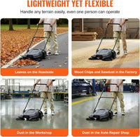 VEVOR Walk-Behind Hand Push Floor Sweeper, 25.6" Sweeping Width Floor Sweeper Manual Non-Electric, 5-Gallon Waste Container, Angle & Height Adjustable Folding Handle for Walkway, Yard, Garage, Patio
