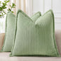 decorUhome Christmas Corduroy Cream White Throw Pillow Covers 18x18 Set of 2 Decorative Soft Boho Farmhouse Euro Couch Pillow Covers for Living Room Bed Sofa Broadside Striped Pillow Cases