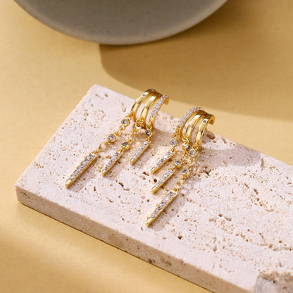 Gold Dangle Earrings for Women, 14k Gold Plated Stacked Triple Hoop Illusion Earrings Cubic Zirconia Huggie Earrings for Women Trendy
