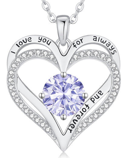 Personalized Double Heart Birthstone Necklace for Women – Sterling Silver Gift