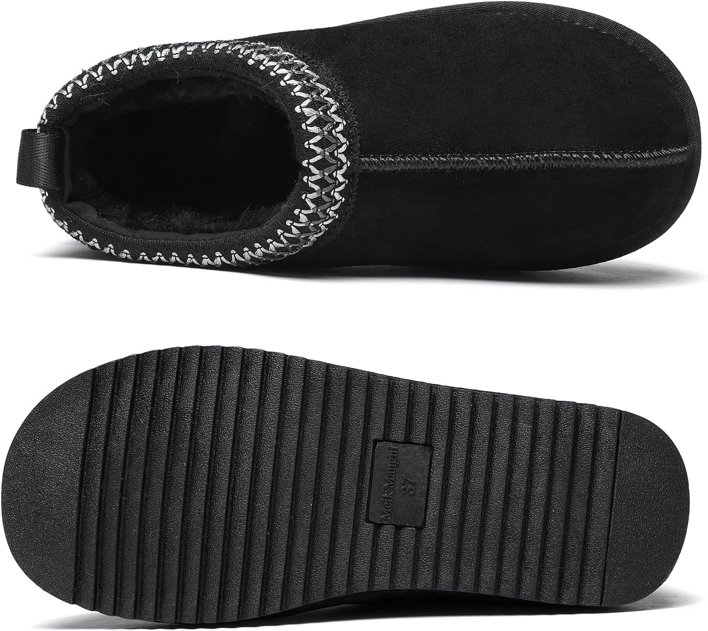 Women's Slippers Genuine Suede Platform Mini Boots Mens Faux Fur Warm Lining Winter Mules Cozy Warm House Shoes Indoor and Outdoor