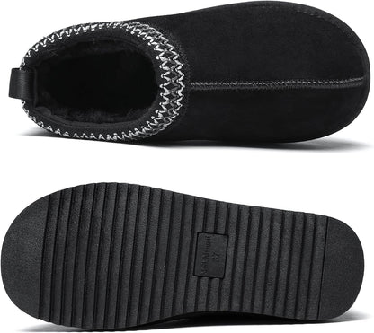 Women's Slippers Genuine Suede Platform Mini Boots Mens Faux Fur Warm Lining Winter Mules Cozy Warm House Shoes Indoor and Outdoor