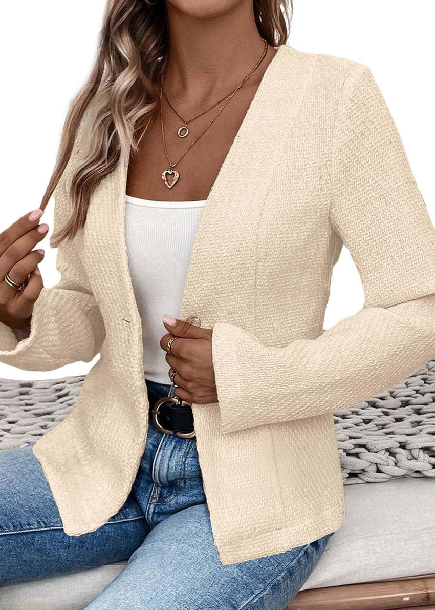 Mina Self Long Tweed Blazer Jacket for Women 2024 Fall Winter Warm Cardigan Open Front Slim Fitted Fashion Casual Work Suit