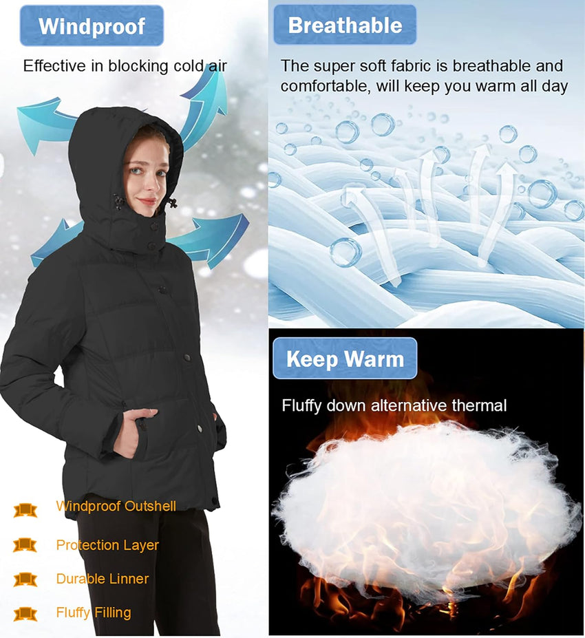 GGleaf Women's Winter Coats Quilted Puffer Jacket Warm Snow Coat with Removable Hood
