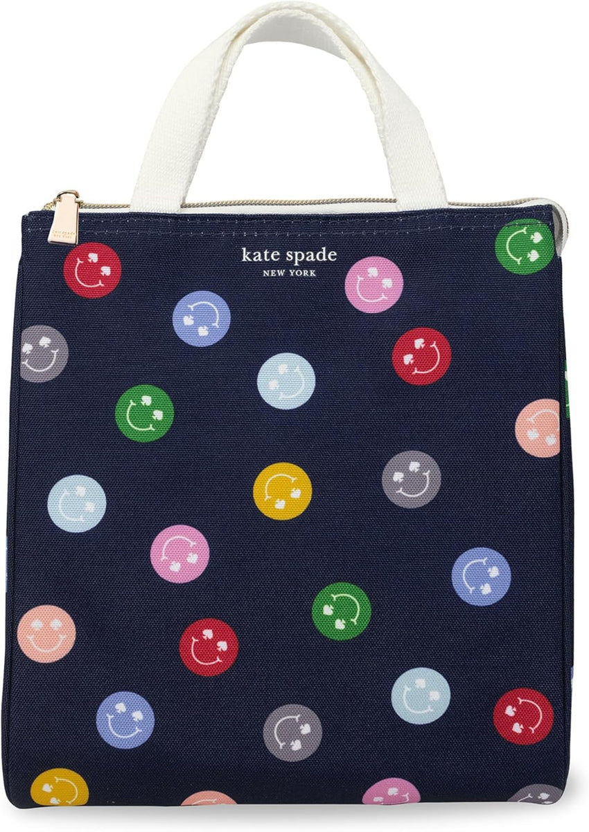 Kate Spade New York, Portable Soft Cooler Lunch Bag with Silver Insulated Interior Lining and Storage Pocket, Joy Dot