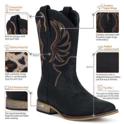 Rollda Kids Cowboy Boots for Boys Girls Western Square Toe Cowgirl Boots with Walking Heel (Toddler/Little Kid/Big Kid), Pull-on TabsRollda Kids Cowboy Boots for Boys Girls Western Square Toe Cowgirl Boots with Wa…
