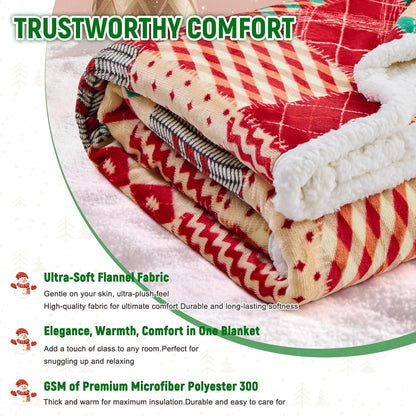 Christmas Throw Blanket, Christmas Decorations Gifts for Women, Sherpa Flannel Fleece Winter Holiday Blanket, Fluffy Cozy Soft Christams Throws for Couch Sofa Bed, ChristamsRhombus, 50" X 60"