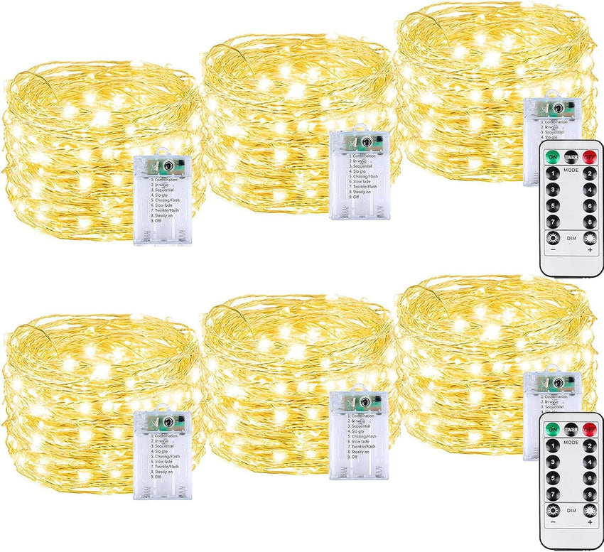4 Pack 60 LED Fairy Lights Battery Operated with Timer, 20FT Waterproof Twinkle Lights Indoor Outdoor, Cuttable String Lights for Bedroom, Wedding, DIY, Centerpiece, Christmas Decorations (Warm White)