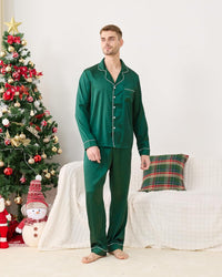 Satin Family Christmas Pajamas Set Soft Button Down Holiday Sleepwear Matching PJs for Couple Men Women Jammies Party