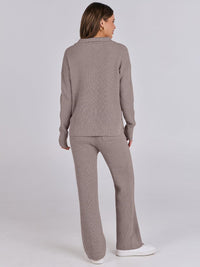 ANRABESS Women Two Piece Outfits Sweater Sets Lounge Waffle Knit Pullover Matching Wide Leg Pants Tracksuit 2025 Fall Fashion