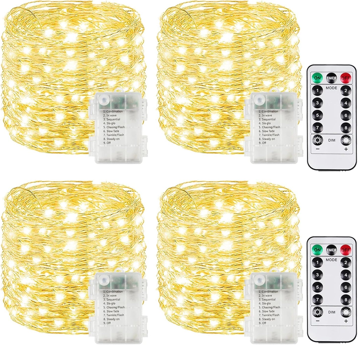 4 Pack 60 LED Fairy Lights Battery Operated with Timer, 20FT Waterproof Twinkle Lights Indoor Outdoor, Cuttable String Lights for Bedroom, Wedding, DIY, Centerpiece, Christmas Decorations (Warm White)