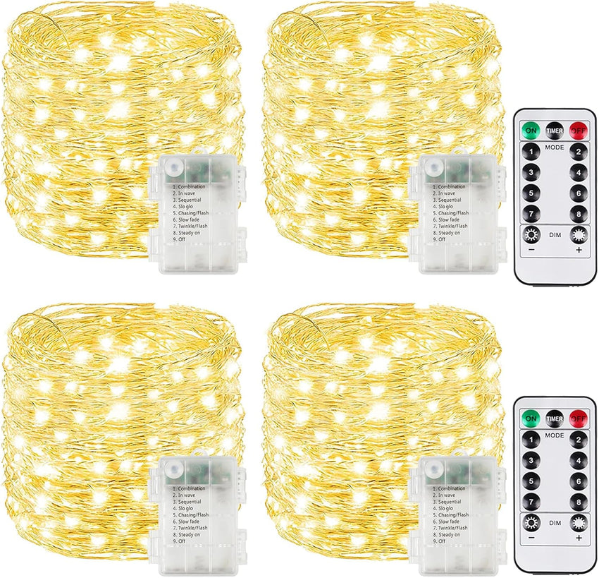 4 Pack 60 LED Fairy Lights Battery Operated with Timer, 20FT Waterproof Twinkle Lights Indoor Outdoor, Cuttable String Lights for Bedroom, Wedding, DIY, Centerpiece, Christmas Decorations (Warm White)