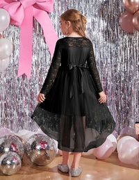 Arshiner Flower Girl Lace Tutu Dresses High Low Hem Long Sleeve Flowy Formal Party Wedding Dress