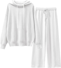 ANRABESS Women 2 Piece Outfits Sweater Sets Loose Long Sleeve Hoodies Knit Pullover Wide Leg Pants 2025 Fall Lounge Sweatsuit