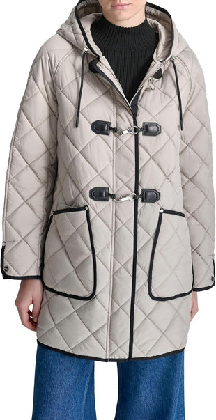 DKNY womens Hooded Toggle Quilted Coat