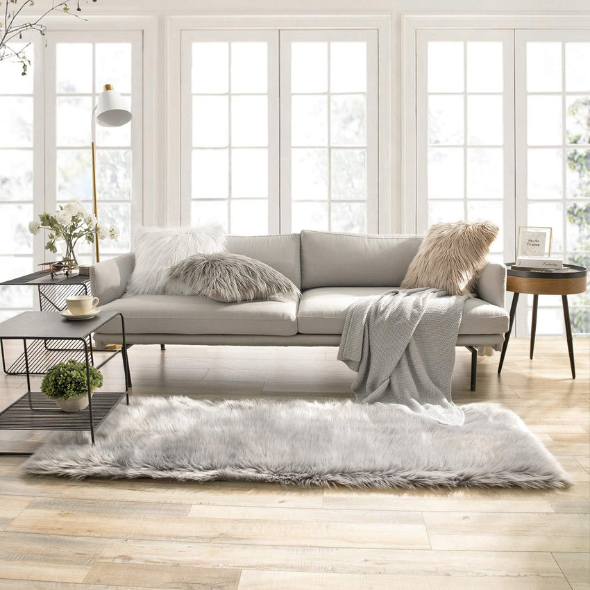 Ashler faux fur rug, Fluffy Shaggy Area Rug Ultra Soft 2 x 3 Feet Sheepskin Fur Rug, Navy Blue Fuzzy Rug Machine Washable Shag Rug, Nursery Decor Throw Rugs for Bedroom, kids room, Living Room