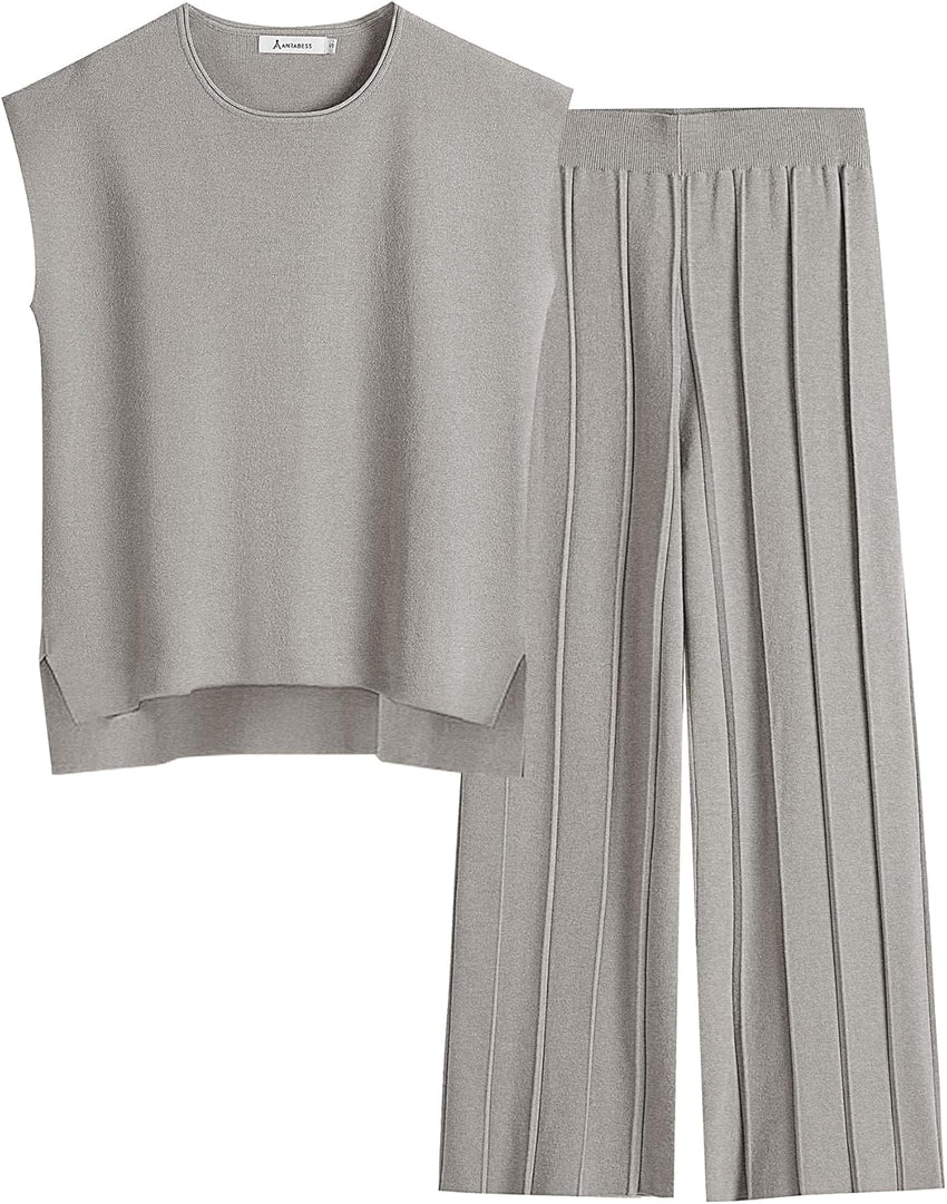 ANRABESS Women 2 Piece Lounge Sets Summer Casual Knit Sweater Vest Pant Set Beach Vacation Airport Clothes 2025 Fall Outfits